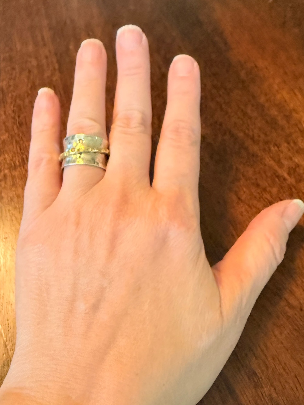 Handcrafted Two-Tone Semi Colon Spinner Ring